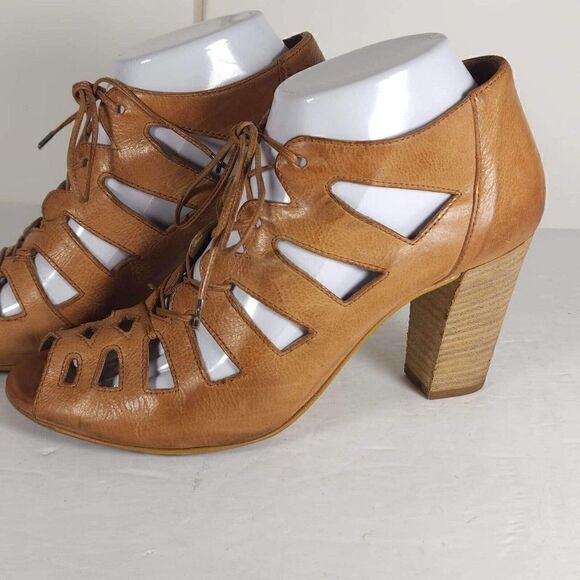 Paul Green Women's Jansen US8,5 AU6 Leather cuoio Lace-Up Block Heel Sandal - Picture 2 of 15
